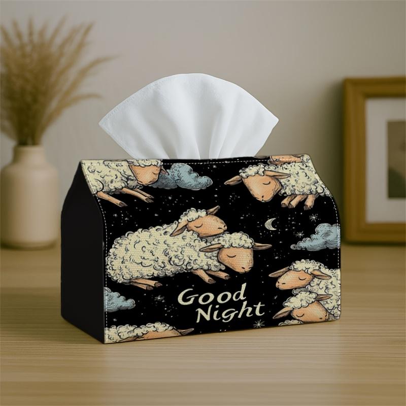 1pc Cute Whimsical Folk Tissue Box | Sheep Good Night, Office, Parties, Car for Living Room, Kitchen, Events - Decorative Desk Decor, Home Organizatio