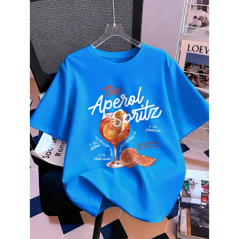 Aperol Spritz Lemon Drink Prints T-Shirt Womens Summer Short Sleeve Tops Comfortable Loose O-Neck T Shirt Sporty Clothes