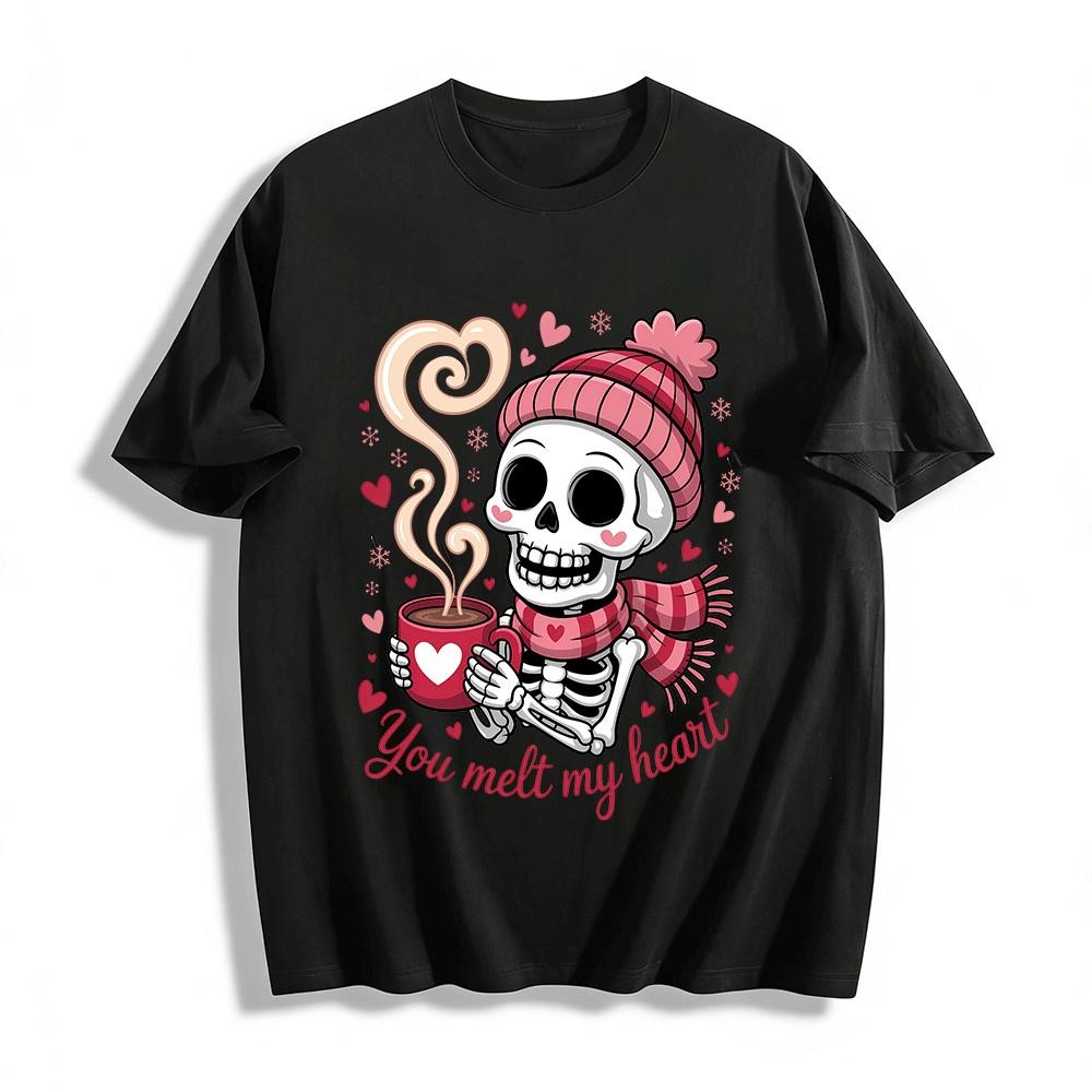 You Melt My Heart Skeleton Hot Drink Print Top Pure cotton T-shirt XXS