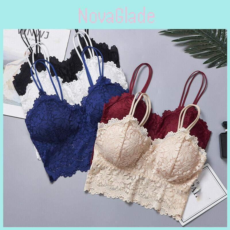 Damen rückenfreies Spitzen-Bralette Crop-Top mit gepolstertem Komfort**