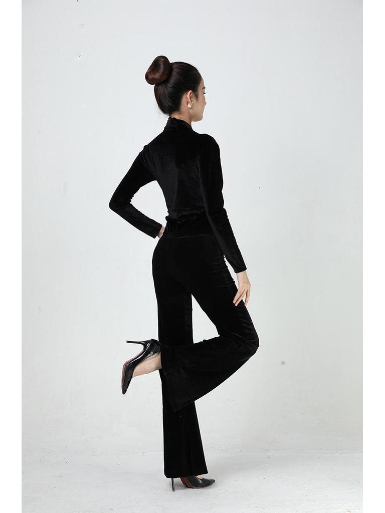 Women's Elegant Gold Velvet Slimming Practice Set for Autumn/Winter