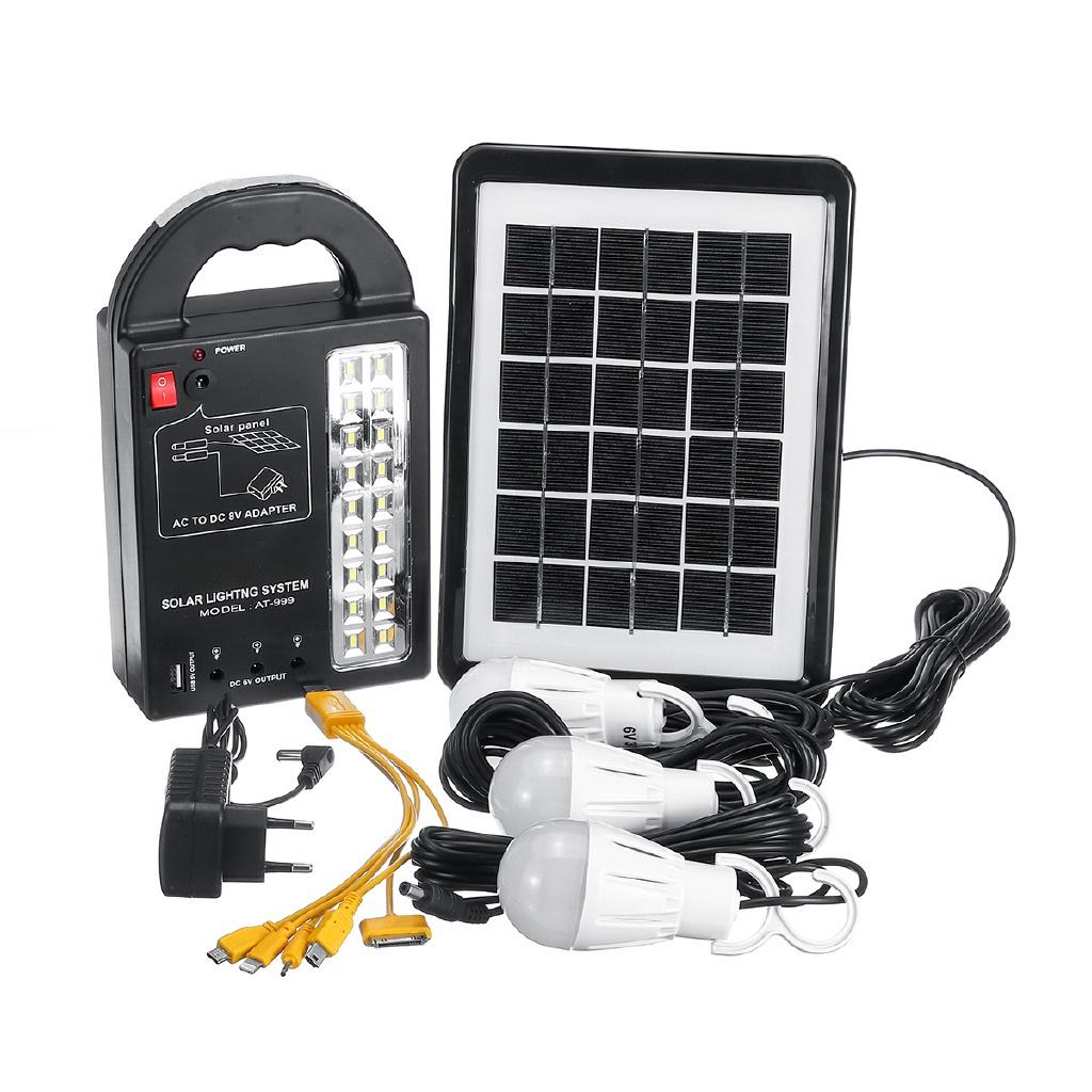 Solar Power Generator 3 LED Bulbs Home System Solar Power Panel Storage Generators Durable USB Charger 110-220V 50/60Hz