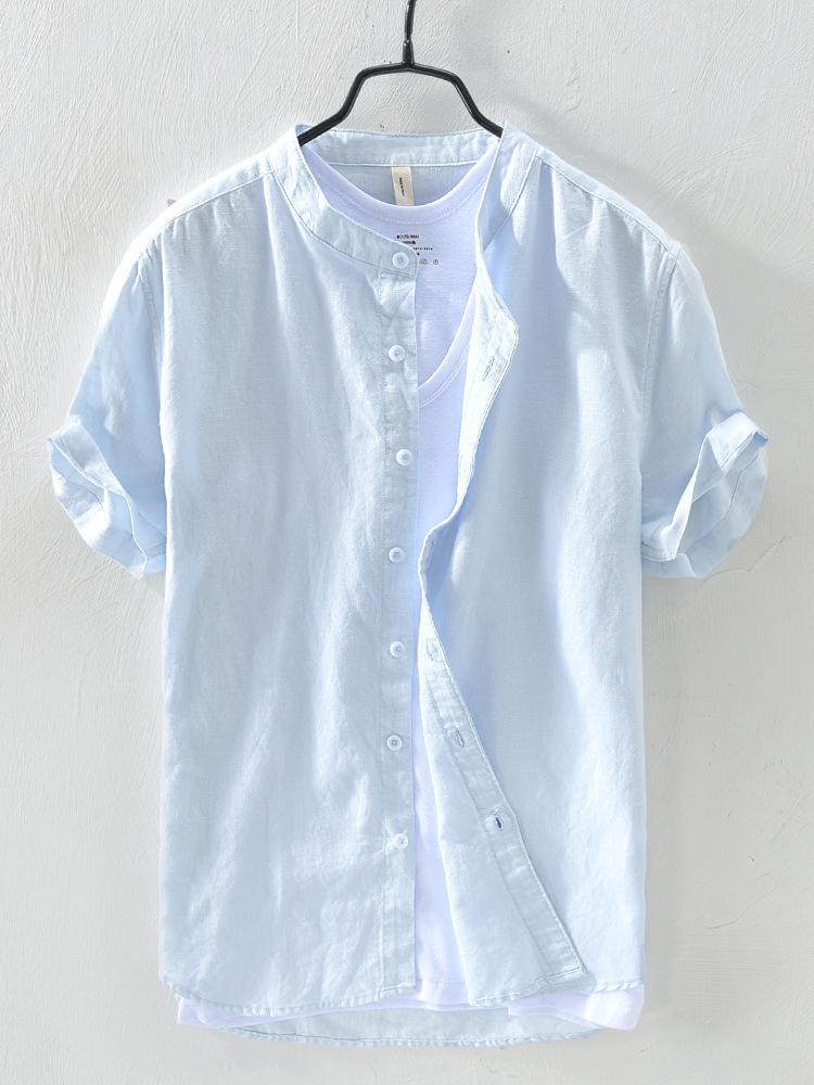 Men's 2026 Chinese Style Cotton Linen Stand Collar Short Sleeve Shirt