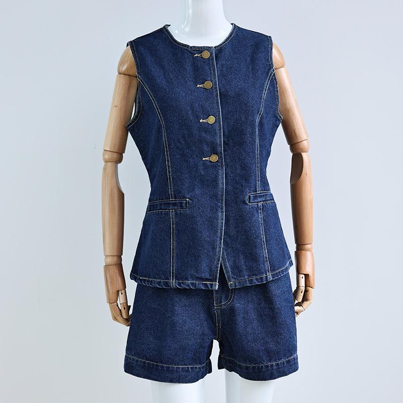 

Летний джинсовый комплект без рукавов с завышенной талией в евро-американском стиле 2024 года для женщин. L