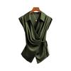 Women's Casual Satin V-Neck Tie-Front Bow Blouse