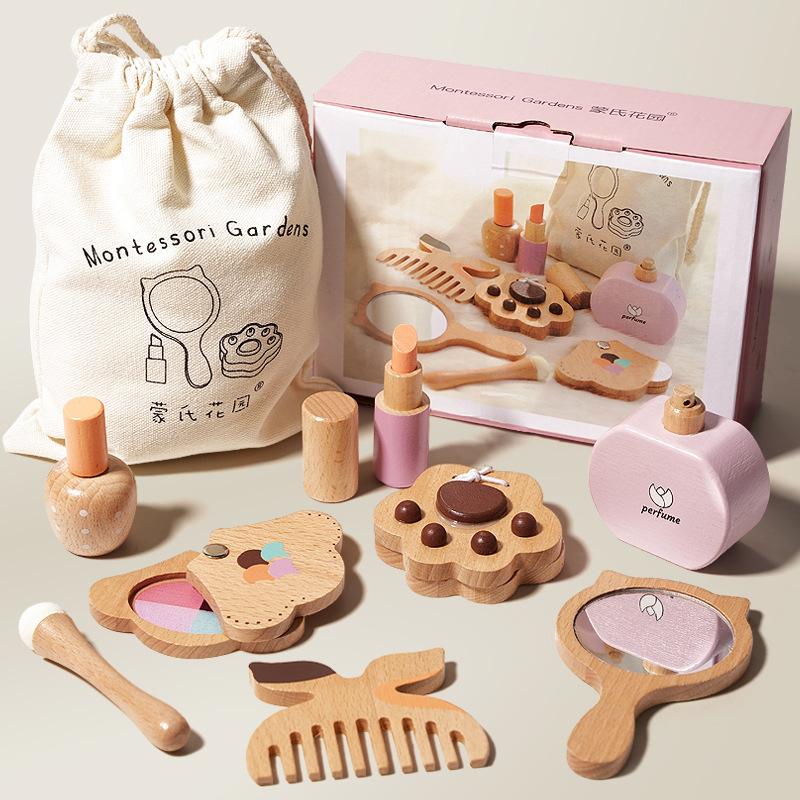 Children'S Early Education Wooden Playhouse Princess Cosmetic Bag Set Simulated Cosmetics Dresser Girl Educational Toys