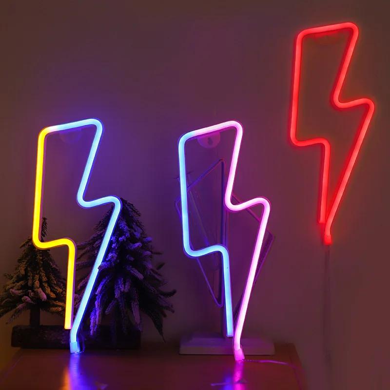 Neon Sign Lightning Bolt Neon Light Sign for Wall Decor USB Powered Pink Led Lightning Bolt Neon Signs for Bar Party Christmas