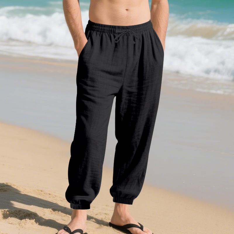 European and American men's summer new linen casual pants loose breathable leggings cotton and linen pants