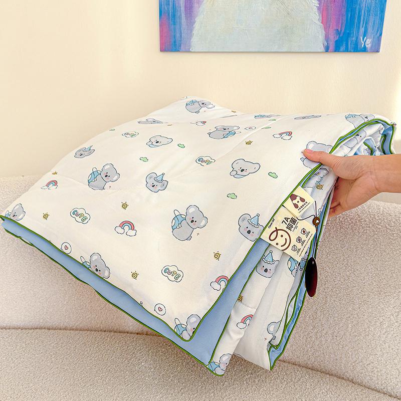 Cartoon Printed Wrinkled Yarn Summer Quilts Cozy Single and Double Air-Conditioned Quilt Cooling Breathable Home Soft Bedspread