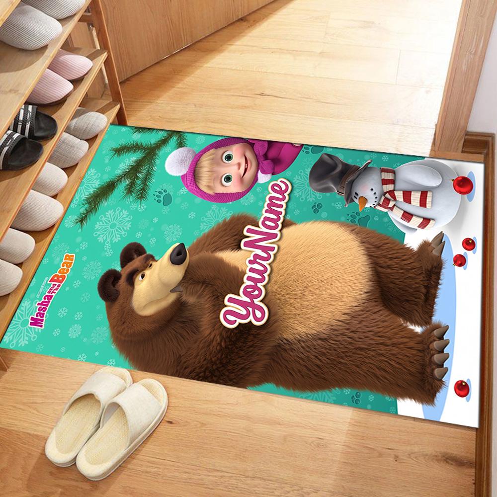 Masha Bear Customizable Name Floor Mat Design for Game Room Balcony Decorate Room Dormitory Antislip Carpet Office Home Decor Spiritual Gift