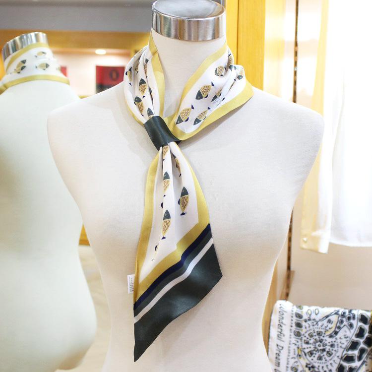 Lazy Gospel knot-free silk scarf with shirt spring and autumn new Korean version cross small scarf women's double-sided
