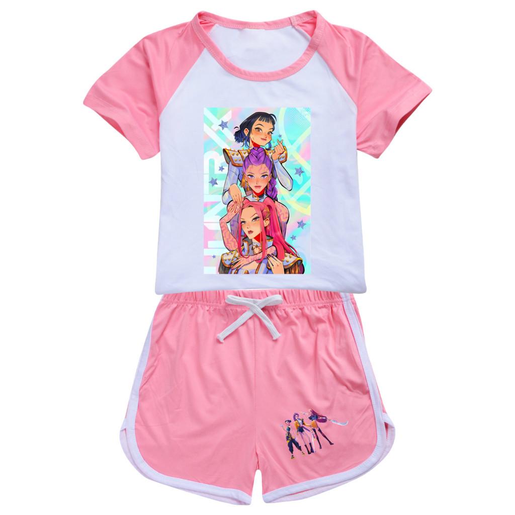 4901 Kids Girls POP Rumi Zoey Mira Print T-shirt Shorts Sport Tracksuit Clothes Set