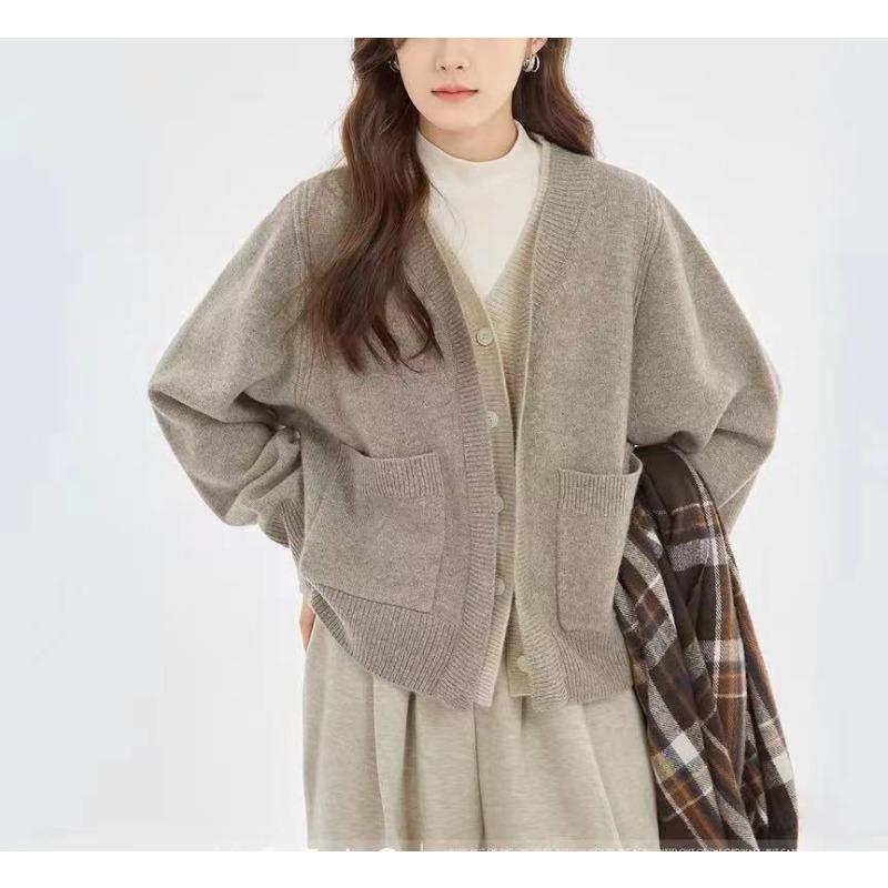 

Вязаный кардиган-свитер женский весенне-осенний новый нишевый повседневный свободный жакет-топ с дизайном под двойку one size fits all абрикосовый