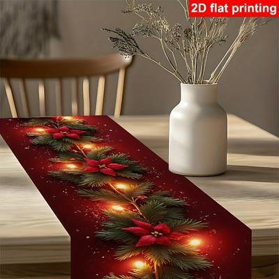 Kreative Blume Kiefernzweig Weihnachten Tischflagge Leinen Druck Weihnachtsfeier Deko Tischdecke Tischläufer Weihnachten