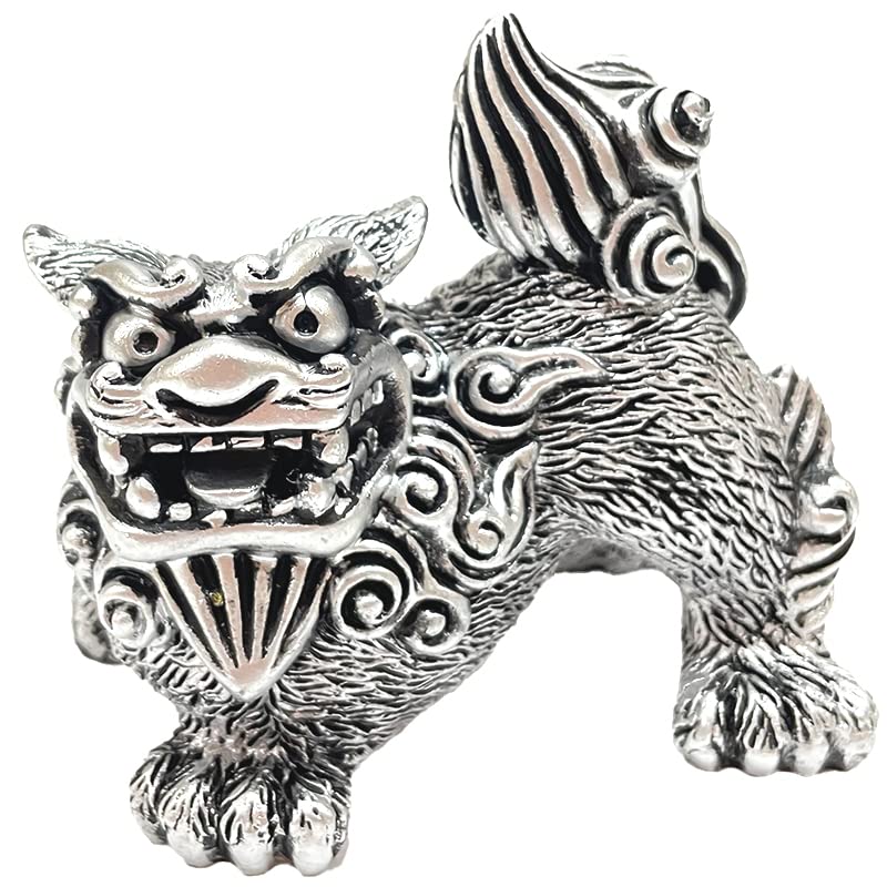 Okinawa Souvenir Shisa Horizontal Figurine, Mini, Entryway, Gold/Silver Shisa, (Silver)