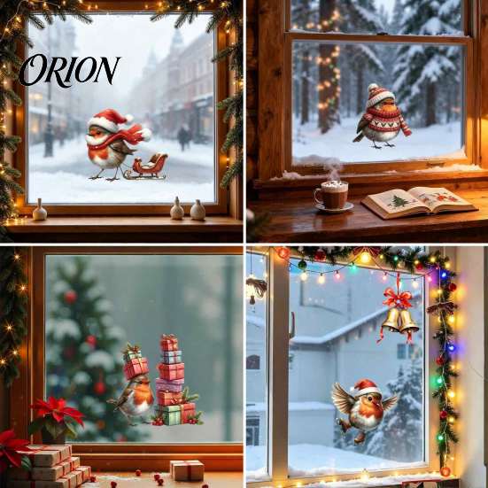 Christmas Window Clings Static Sticker, Decorative Reusable Redbreast Decal, PVC Festive Easy Apply Stickers Holiday Cling for Home Glass Doors