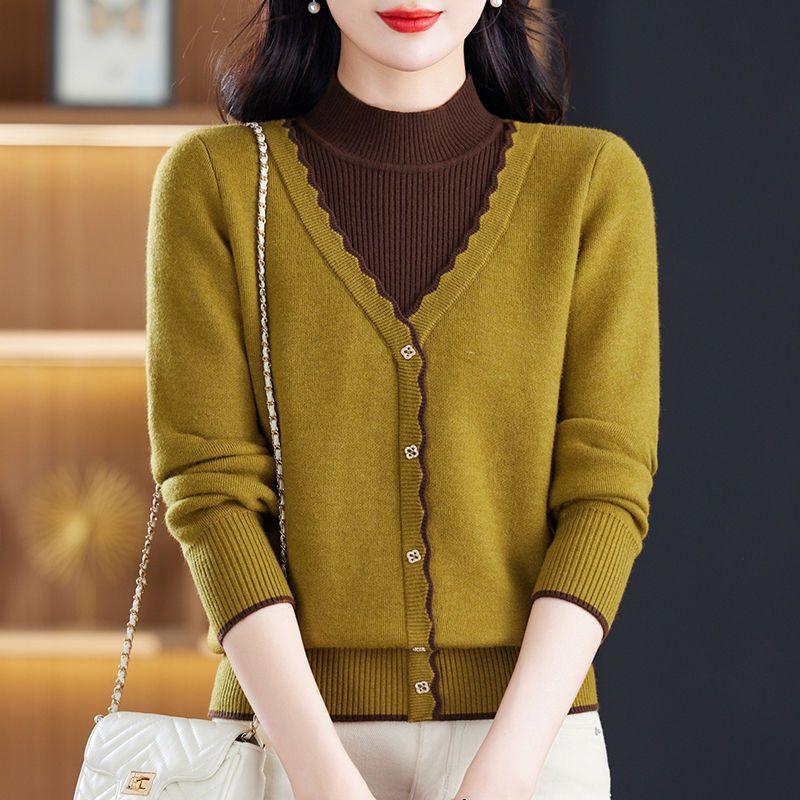 

Женская одежда осень и зима толстый поддельный двухсекционный вязаный свитер модный вязаный свитер 3XL