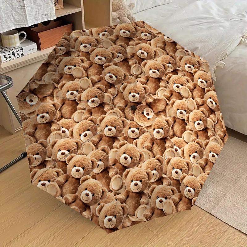 

1pc Teddy Bears Pattern Umbrella, 8-Rib Frame, Plastic Handle, Automatic Open Compact Travel Accessory, Lightweight Durable Fa