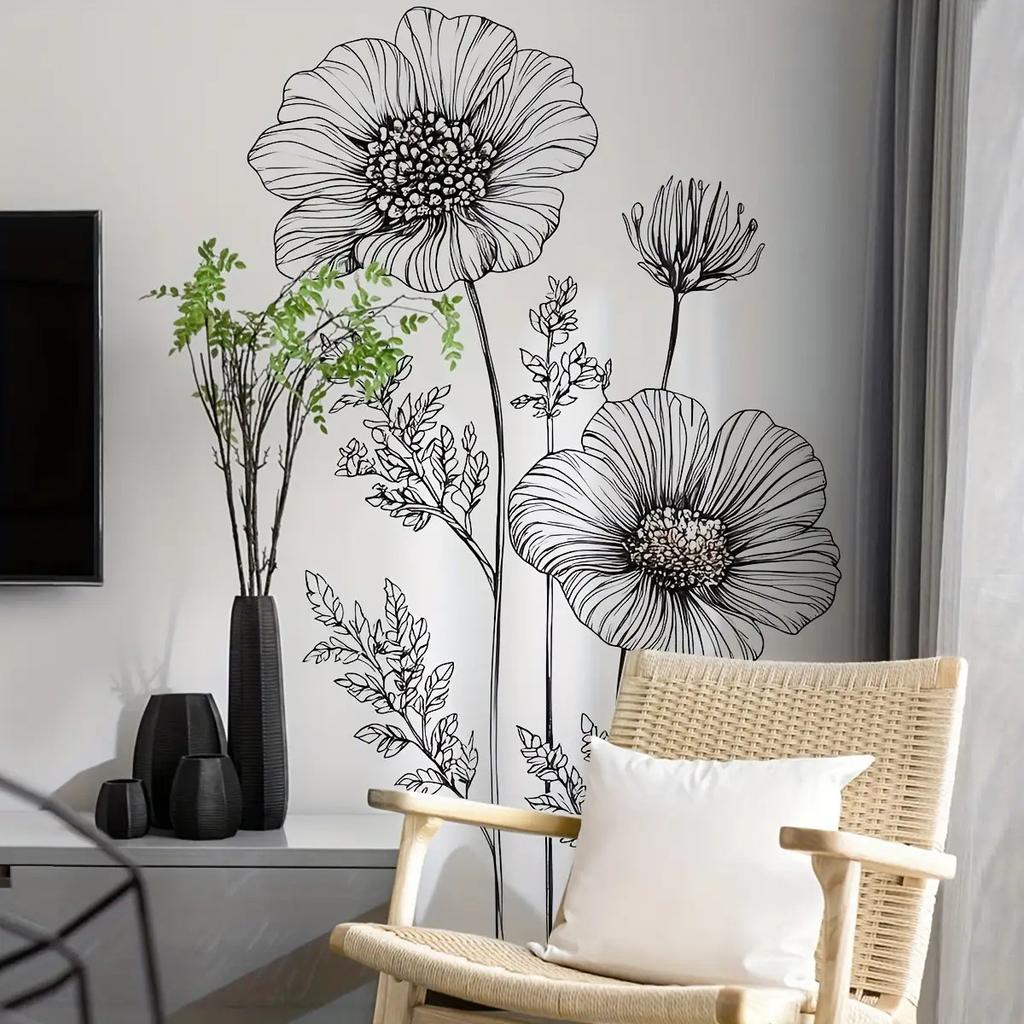 Minimalistisk Line Art Blomstervægklistermærke Nordisk Selvklæbende Soveværelse Stue Dekoration