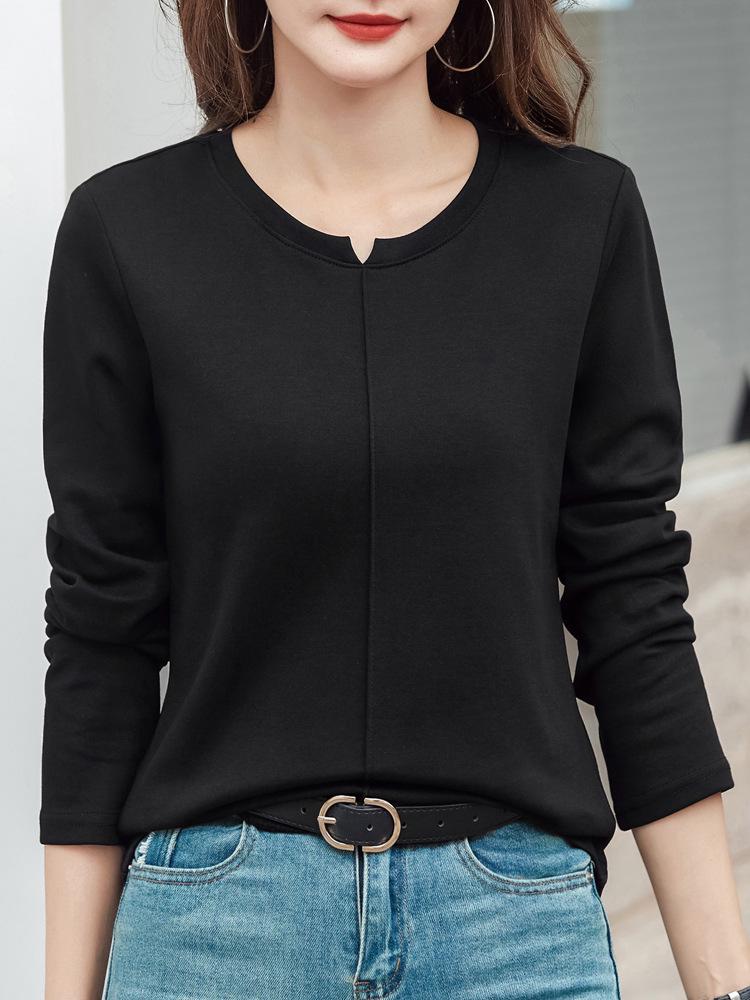 Women's Casual Long-Sleeve Thick Slimming Loose Solid Base Layer Top for Autumn/Winter