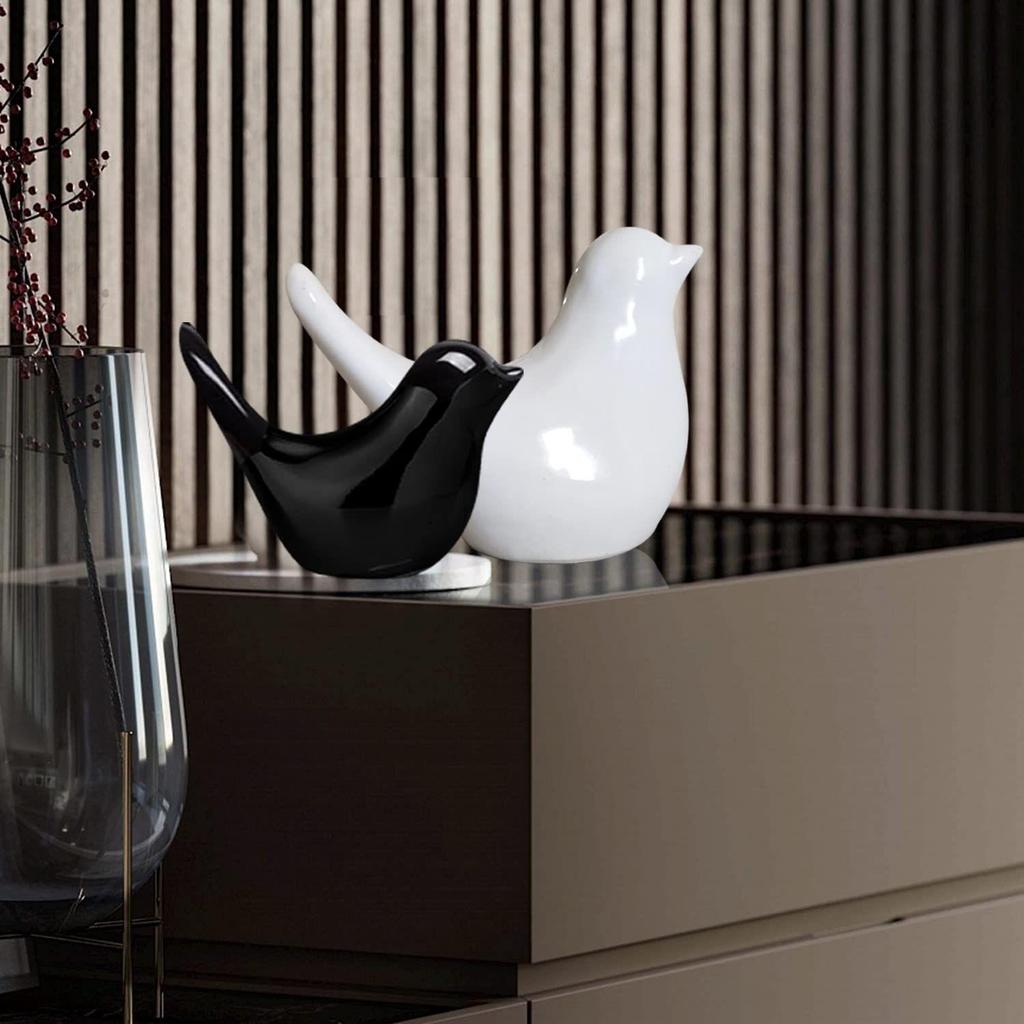 Creative White and Black Glossy Ceramic Birds Figurines Home Decorations Accessories Party (Pack of 2, Black & White)