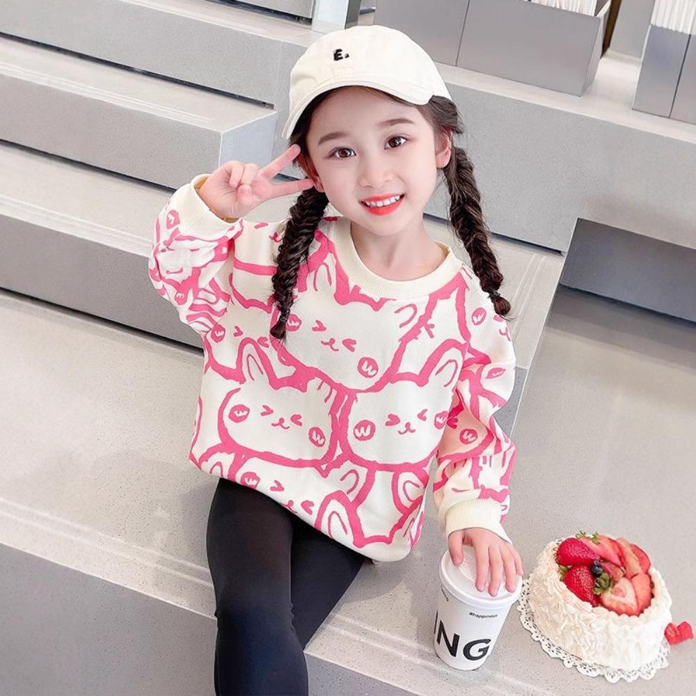 Girls Fashionable Loose Long Sleeve Sweatshirt Stylish Kids Casual Top for Spring and Autumn