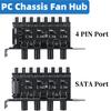 PWM Hub Cooling Fan Speed Controller SATA/4 Pin Adapter 8 Channel PWM Cooler Fan HUB 4 Knob PC Case Cooling Fan Hub