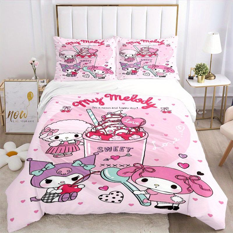 3pcs Love Sweet My Melody Bedding Set - Includes Quilt Cover and Pillowcases, Suitable for All Seasons, Machine Washable - Ideal Gift for Fa