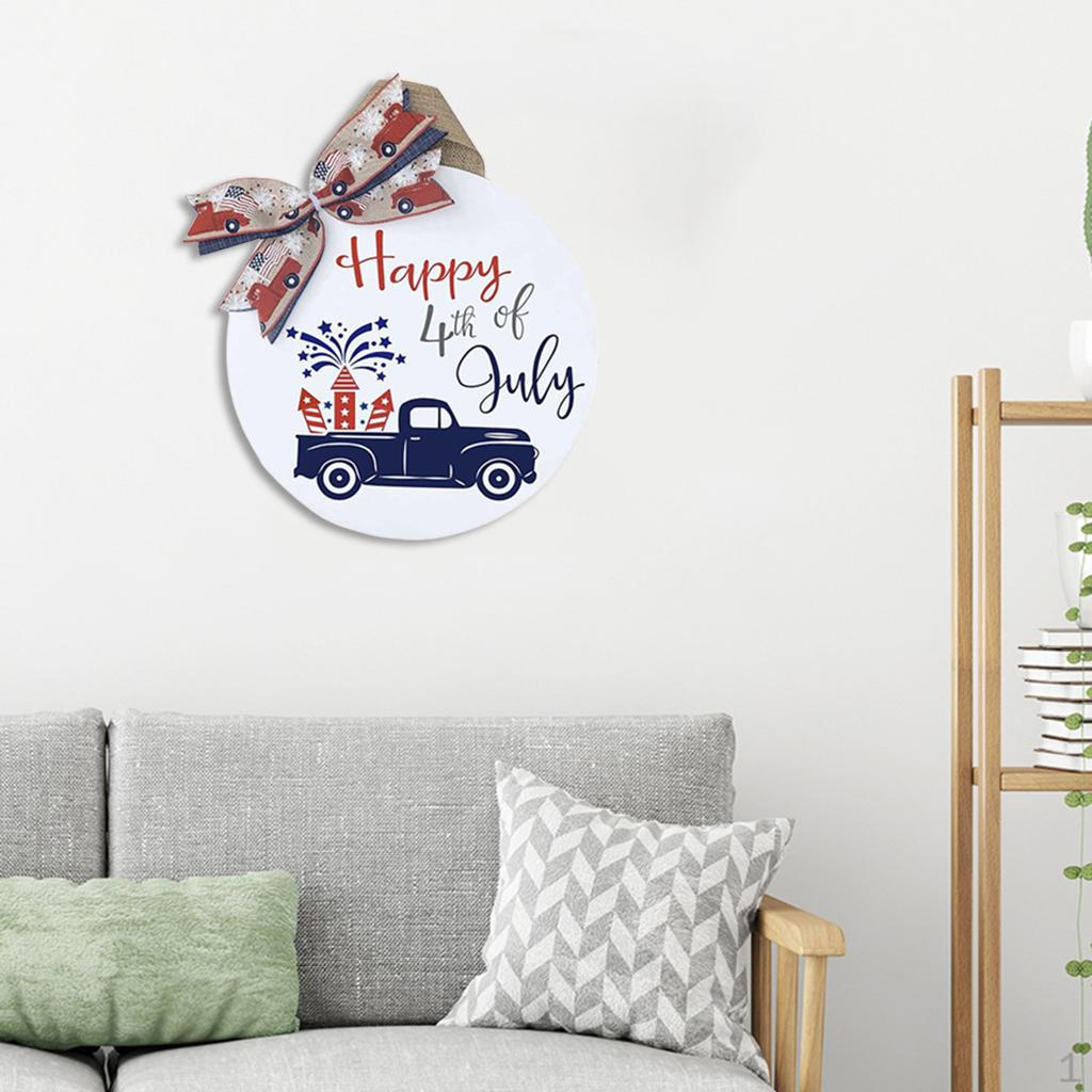 

Americana July 4th Patriotic Circular Sign Decoration for Home Front Door Memorial Ornament G