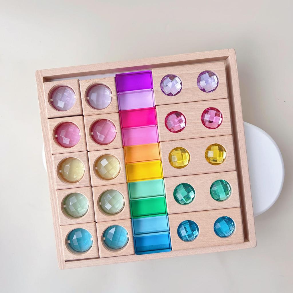 Rainbow Gemstone Cube Set: Acrylic Translucent Sensory Educational Building Blocks for Kids
