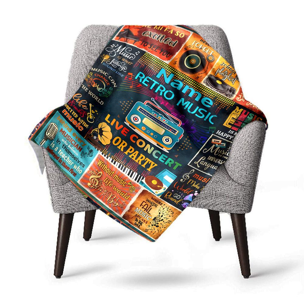 Retro Music Home Customize Your Name Blankets Comfortable Soft Lightweight Allseason Multipurpose Blanket For Picnics Sofas Offices Beds Living Rooms