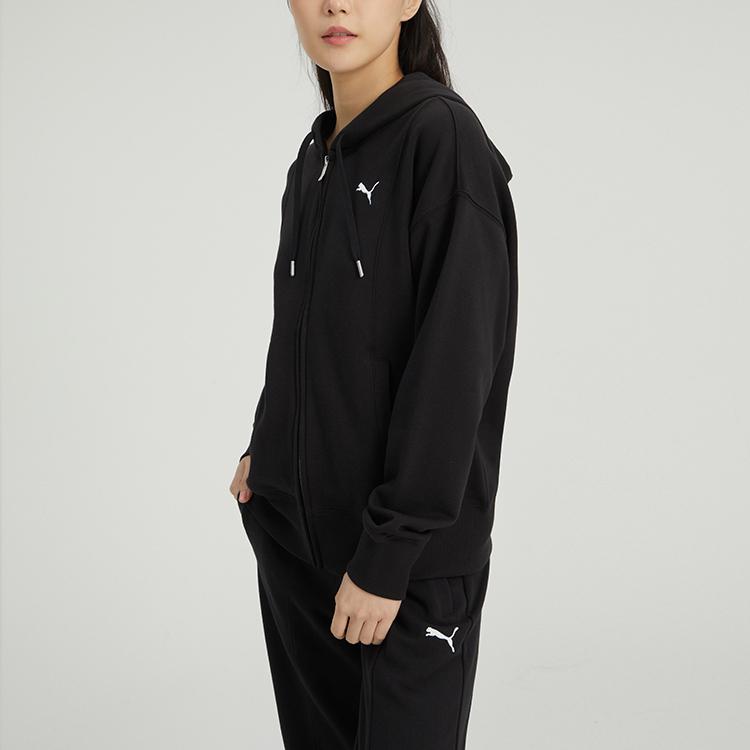 Puma Solid Color Zip-Up Hooded Casual Jacket Women Jackets Black 676654-01