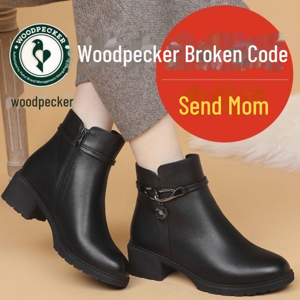 

Woodpecker Women s Genuine Leather Winter Shoes - Non-Slip, Warm, Flat Bottom, Cotton Boots for Middle-Aged and Elderly. velvet, 38 чёрный
