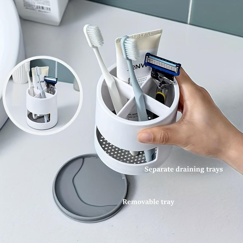 1 Stück, Multifunktionaler Badezimmer-Aufbewahrungs-Organizer, Freistehender Arbeitsplatten-Zahnputzbecher mit Abtropfschale, Zahnpasta-Halter, Rasierständer