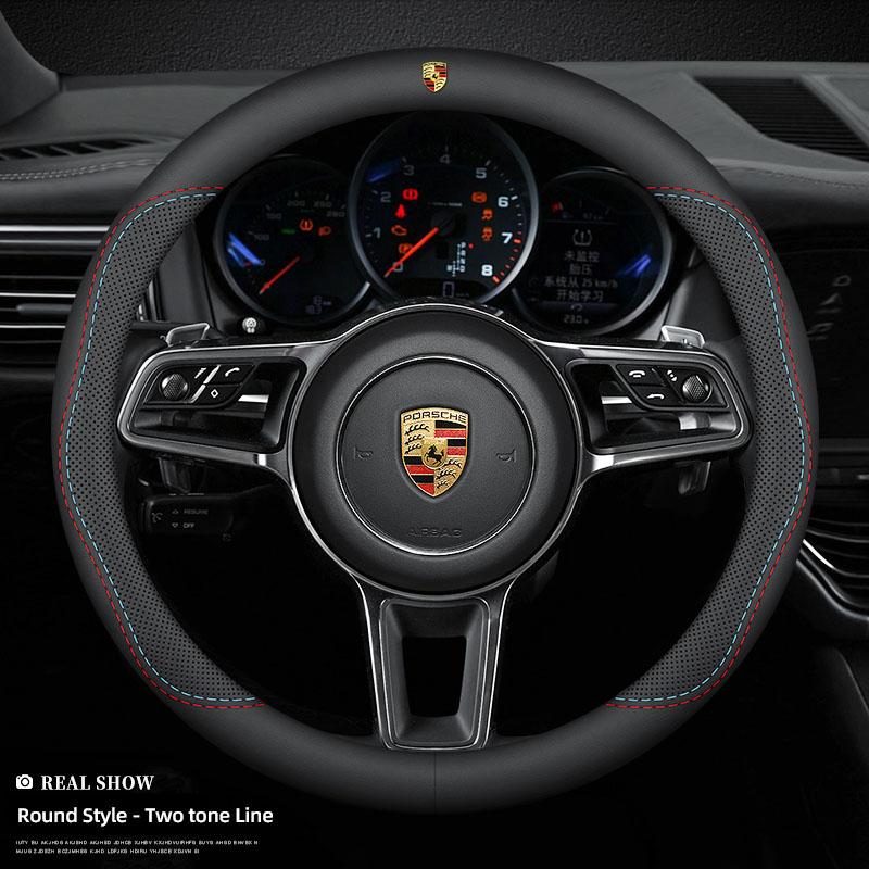 Microfiber Car Leather Steering Wheel Cover Accessories For Porsche 911 718 Taycan Panamera Cayenne Macan Boxster Cayman Pajun