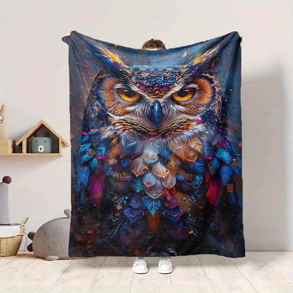 1pc Owl Feather Print Blanket - Lightweight Flannel Fleece with Digital Printing, Soft Warm for Sofa, Travel, Camping, Office yy251018329