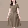 Fashion Summer Solid Color Short Sleeve Dress for Women Slim Fit Waist Cover Belly Elegant