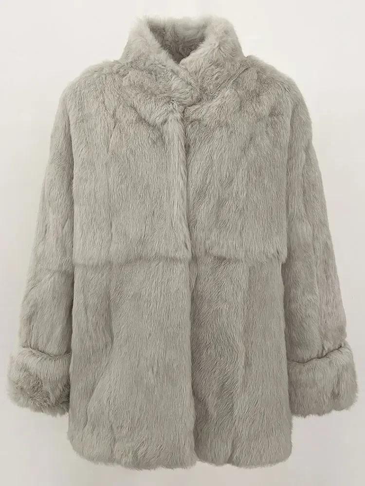 OFTBUY Autumn Winter Women Coat Real Natural Rabbit Fur Loose Collar Jacket Thick Warm Casual New Overwear Elegant Streetwear