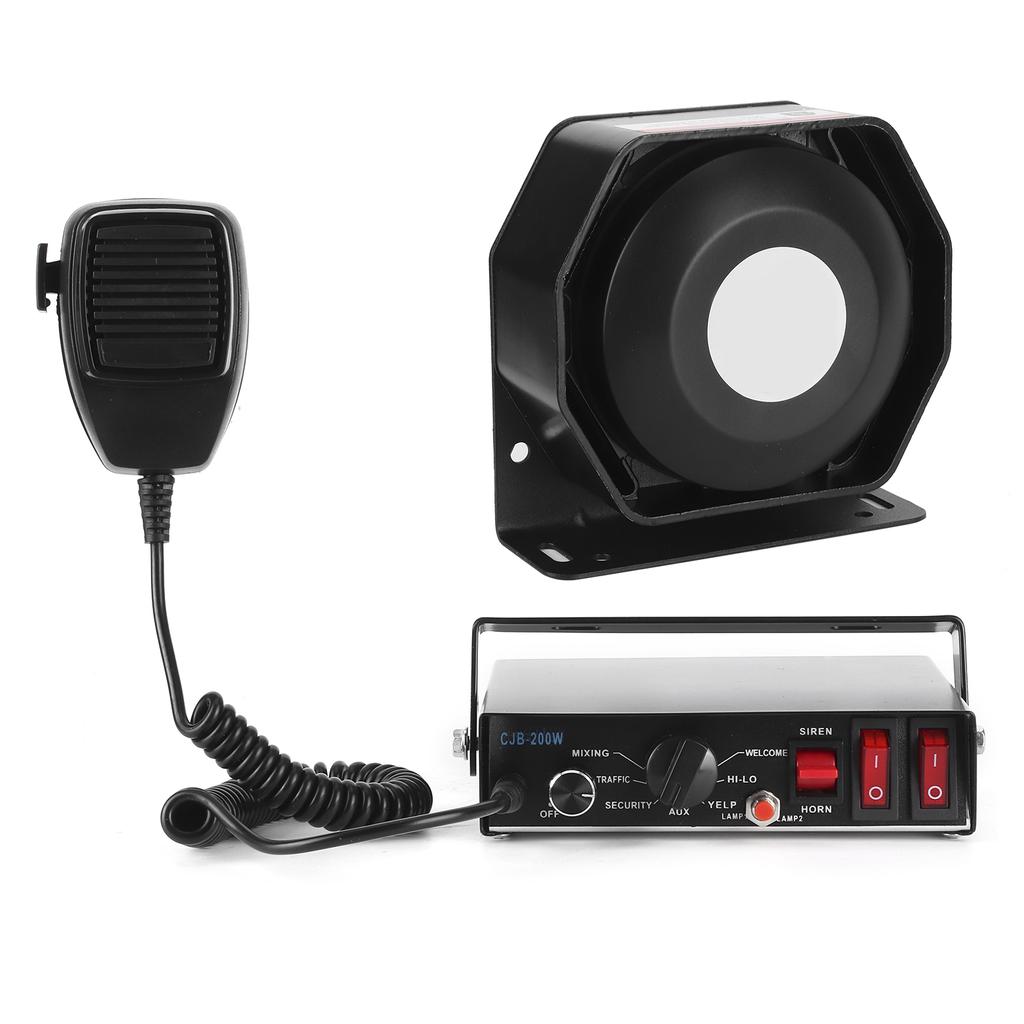 200W DC 12V Siren Set Speaker 8 Tones 130dB Loud Sound with 2 LED Lamps Interface Universal for Vehicles