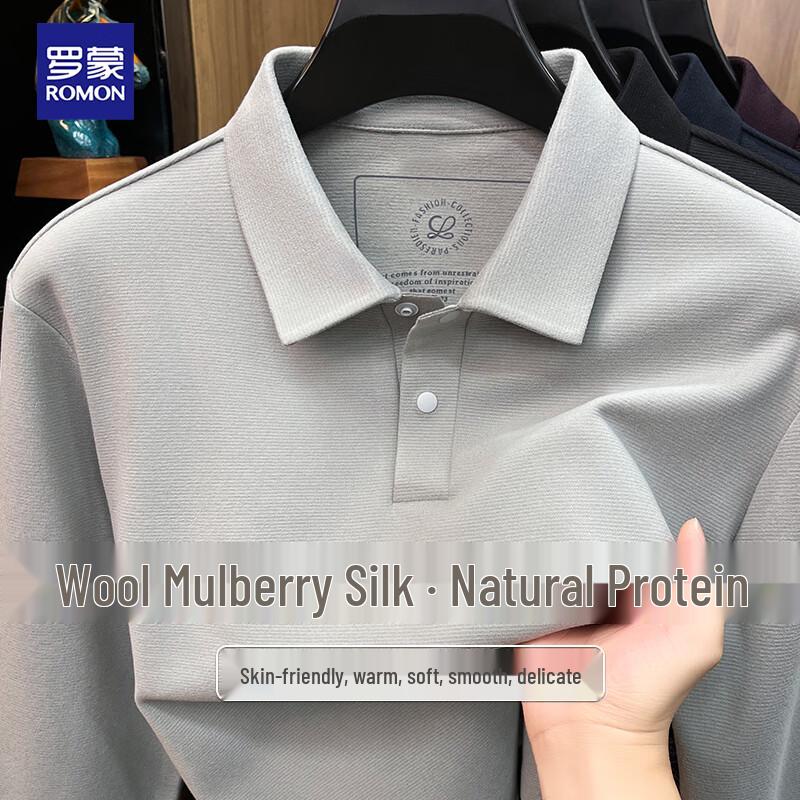 ROMON Men's Wool & Silk Blend Long-Sleeve Polo Shirt