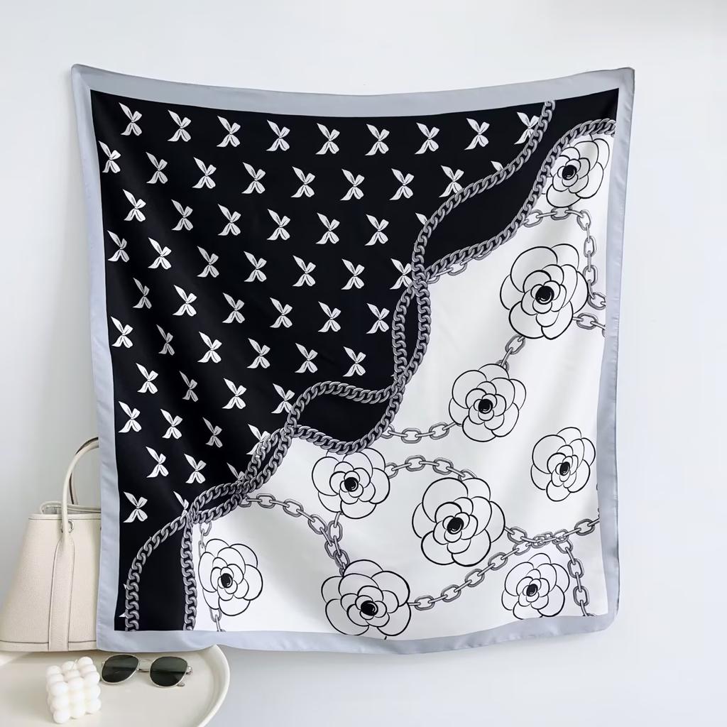 90Cm Blue Cashew Print Headscarf For Women Spring And Summer New Style Emulated Silk Cashew Scarf Satin Color Shawl Scarf