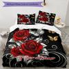 3PC Custom Name Roses Butterflies Art Bedding Set Printed Bedding Set Duvet Cover Closure Includes 1 Duvet Cover & 2 Pillowcases for All Seasons Bedro