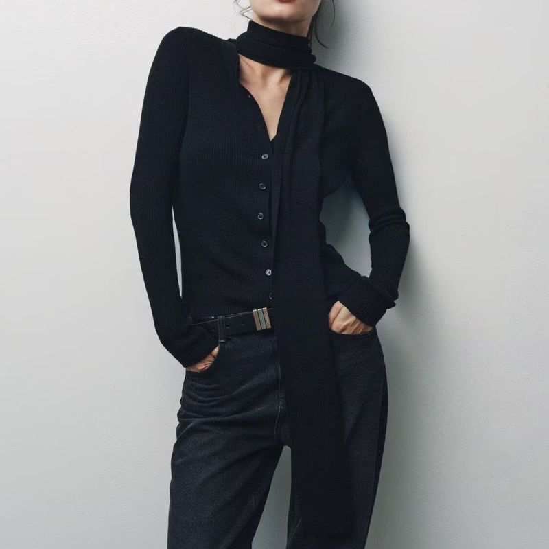 Za New Fall Women's Clothing 2025 Fashion Wind Fashion Scarf Rib round-Neck Knitting Outwear 9325103