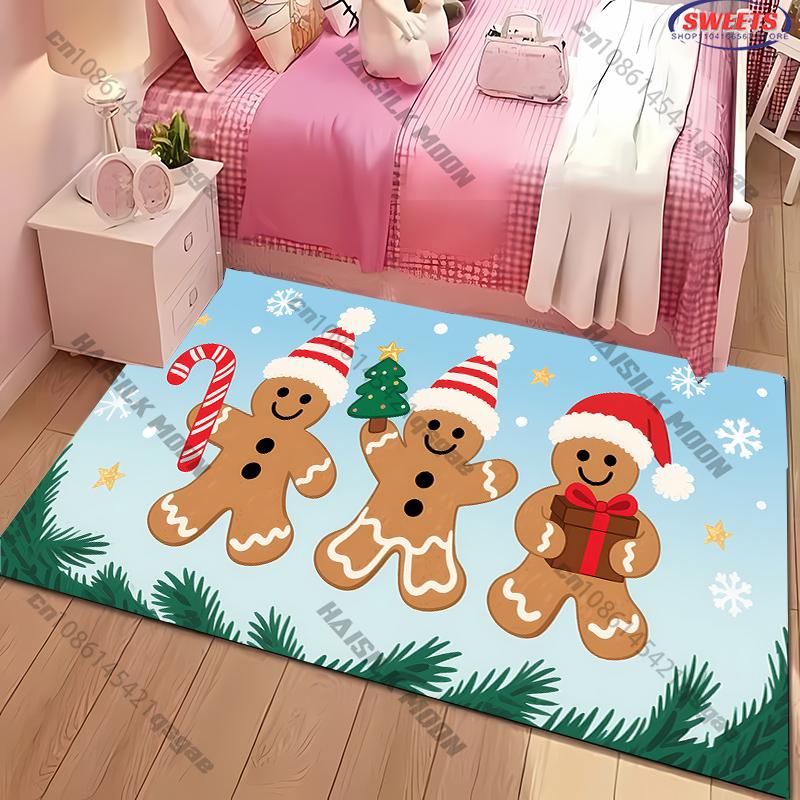 New Christmas Element Carpet Gingerbread Man Print Rug for Living Room Bedroom Bedside Kid's Room Christmas Decorative Mat