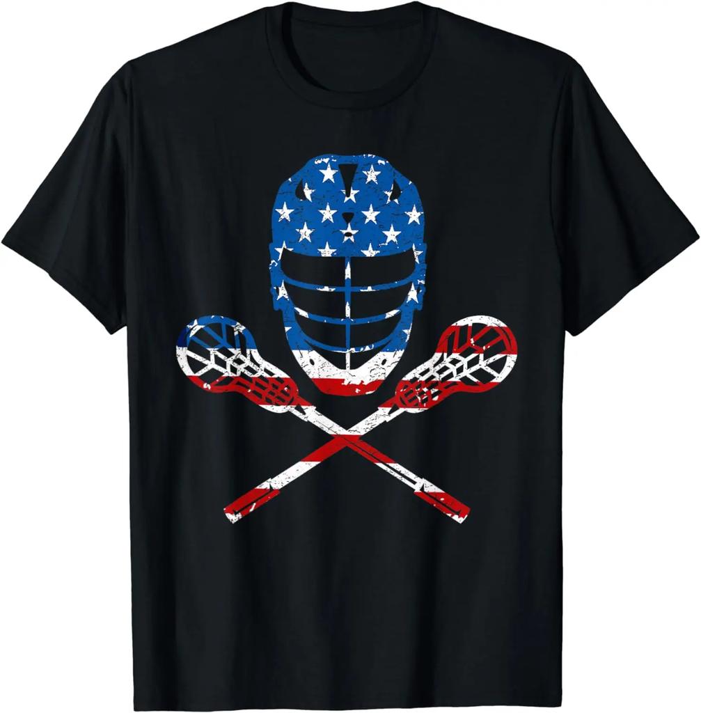 Lacrosse American Flag Lax Helmet Sticks 4th Of July Gifts T-Shirt