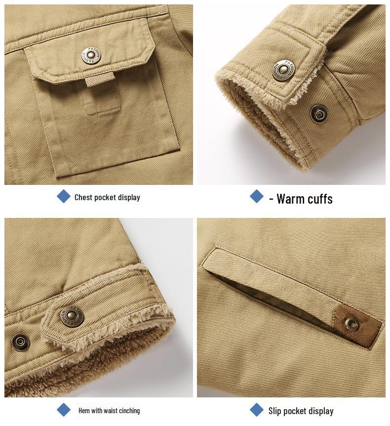2025 Men's Washed Cotton Velvet-Enhanced Lapel Jacket - Warm Autumn/Winter Casual Outerwear
