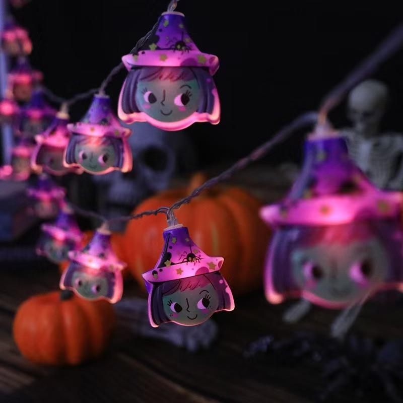 Halloween 10/20 LED Battery Powered String Lights With Ghost Witch Cat Pumpkin Spider Web Skeleton Mummy Pirate Shape Indoor
