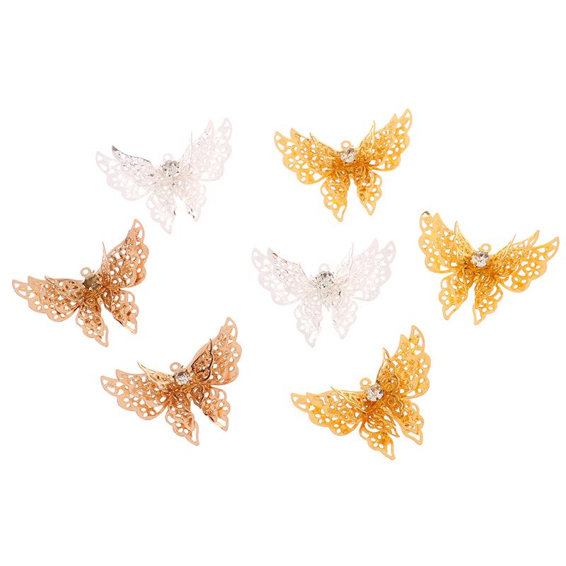 10Pcs 35X25Mm Gold Color/Silver/Bronze Metal  Butterfly Filigree Charm Diy Jewelry Making Accessories Supplies