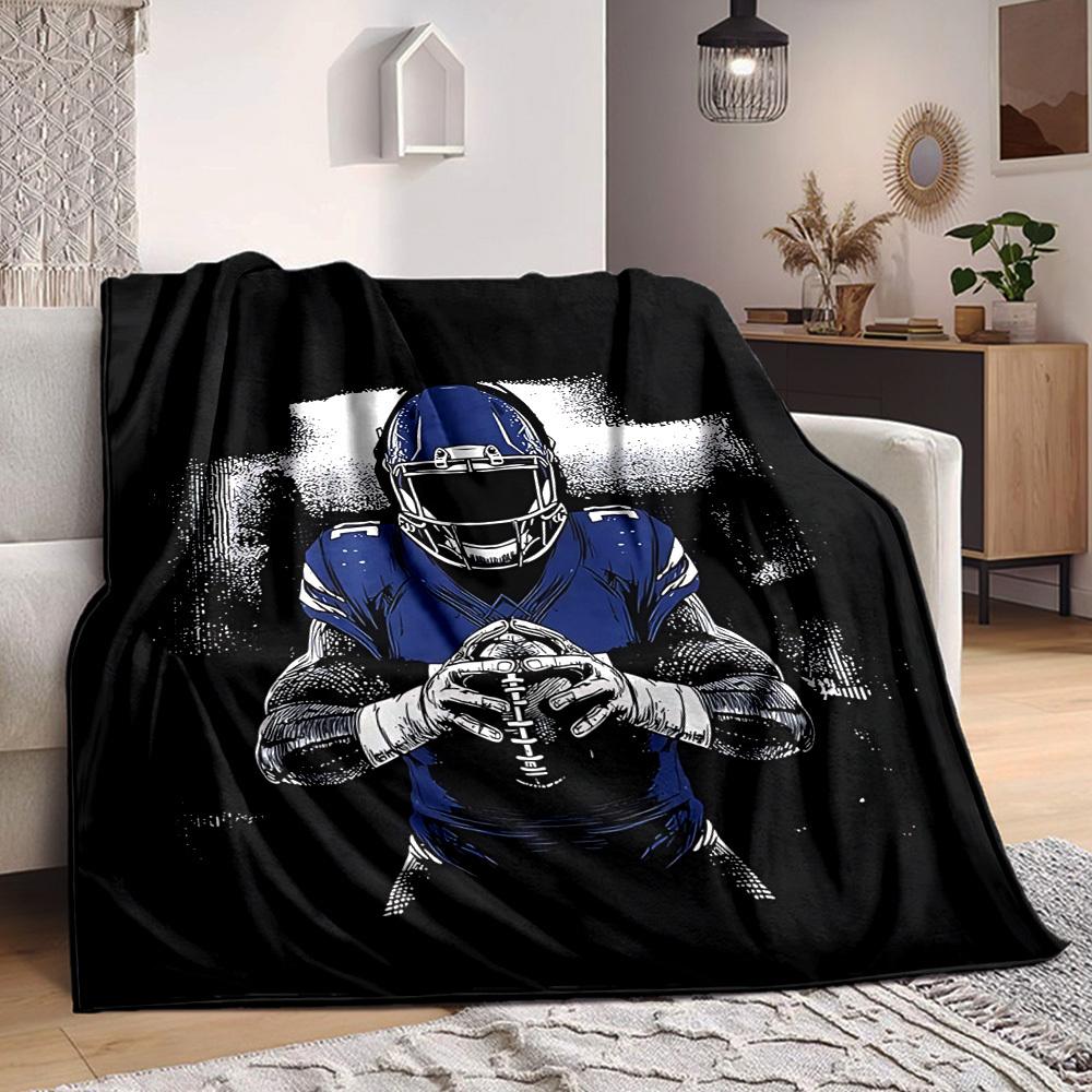 1 Stück Blaue Rugby-Spieler-Decke, Leichte Flanell-Kuscheldecke für Sofa, Bett, Reisen, Camping, Wohnzimmer, Büro, Couch, Stuhl und Bett