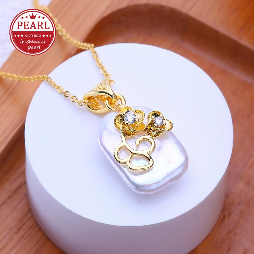 

LSOOYH Natural Freshwater Big Baroque Pearl Necklaces Party Elegant Vintage Gold Color Flower Pendant, Birthday Gifts for Women белый